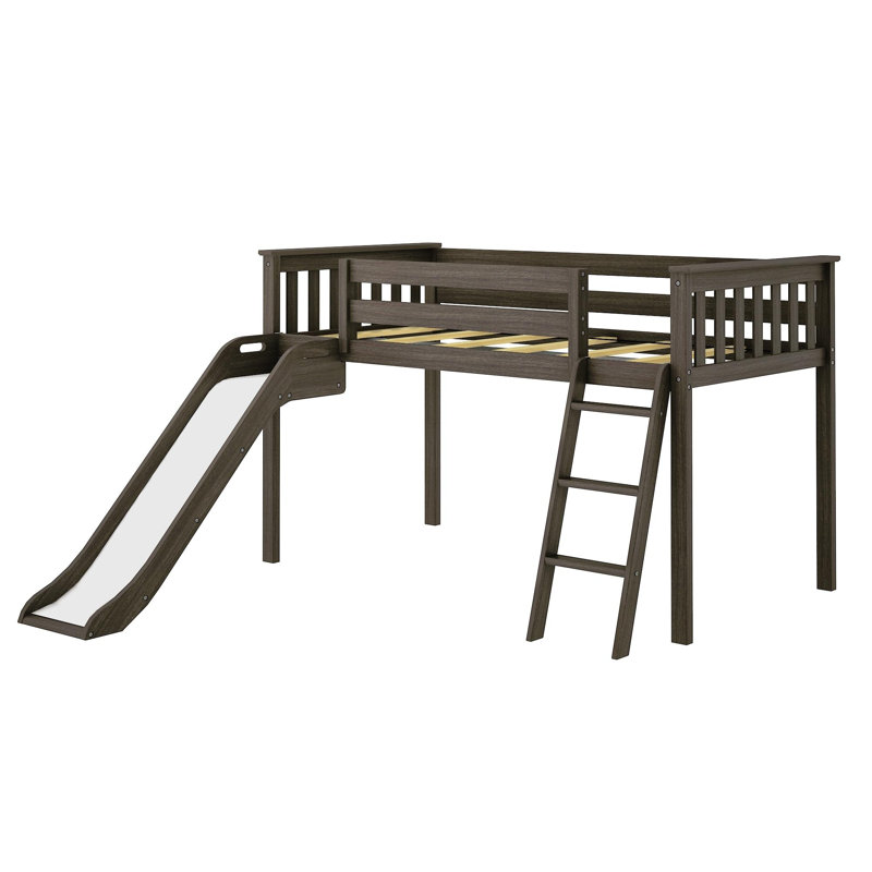Lit mezzanine simple en bois massif Kincer, Gris foncé