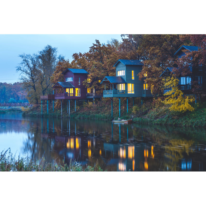 Houses Above The River by Sergey Makarov - Wrapped Canvas Print, 30cm H x 46cm W