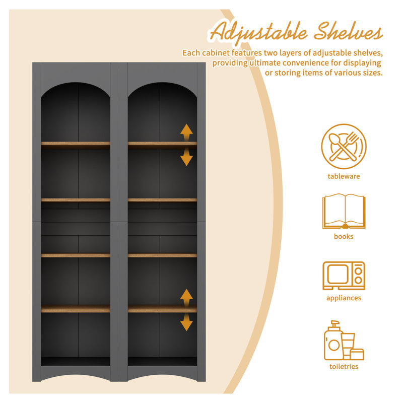  Bibliothèque sur pied à 5 niveaux ON-TREND, ensemble de 2 armoires de rangement de style campagnard gris avec tablettes réglables, garde-manger de 72 po
