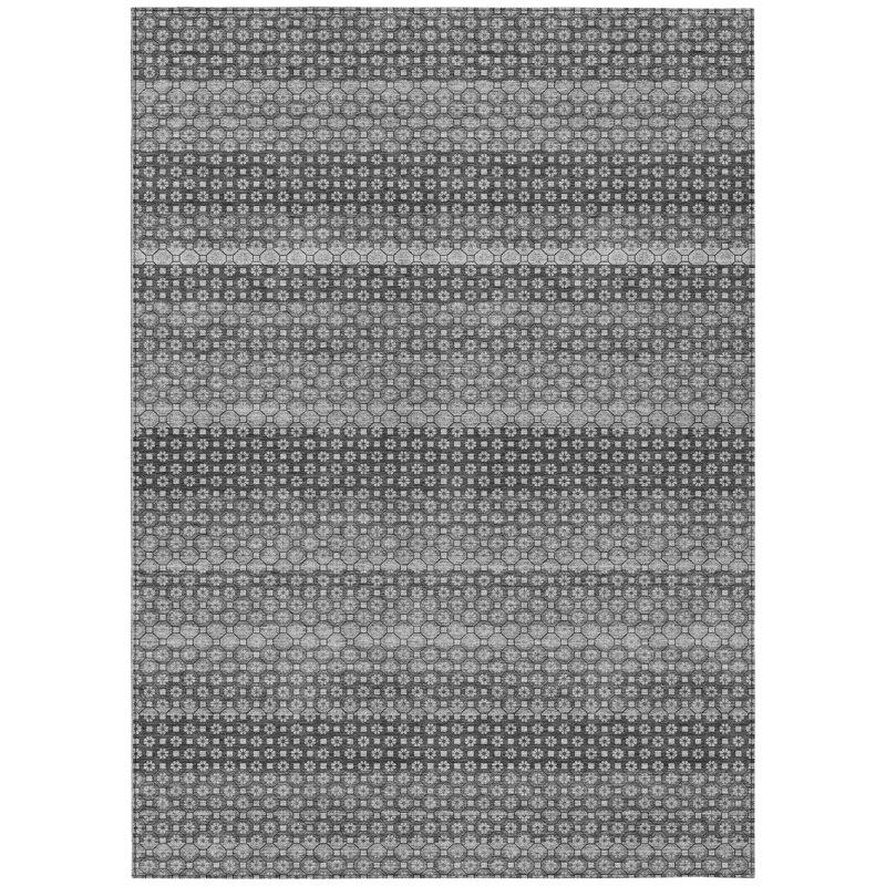 Tapis intérieur lavable rayé gris et argent 5 pi x 8 pi