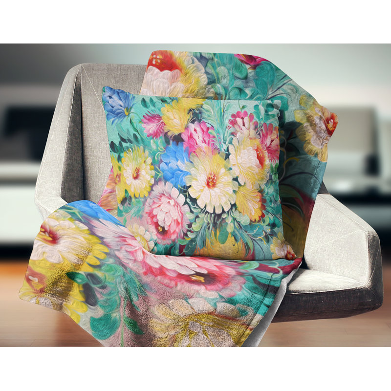 Oreiller floral à fleurs digital, 18 po x 18 po, Coussin décoratif