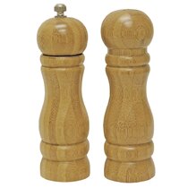 GL-Bamboo Salt and Pepper Grinder Set with Twist Handle and Tray