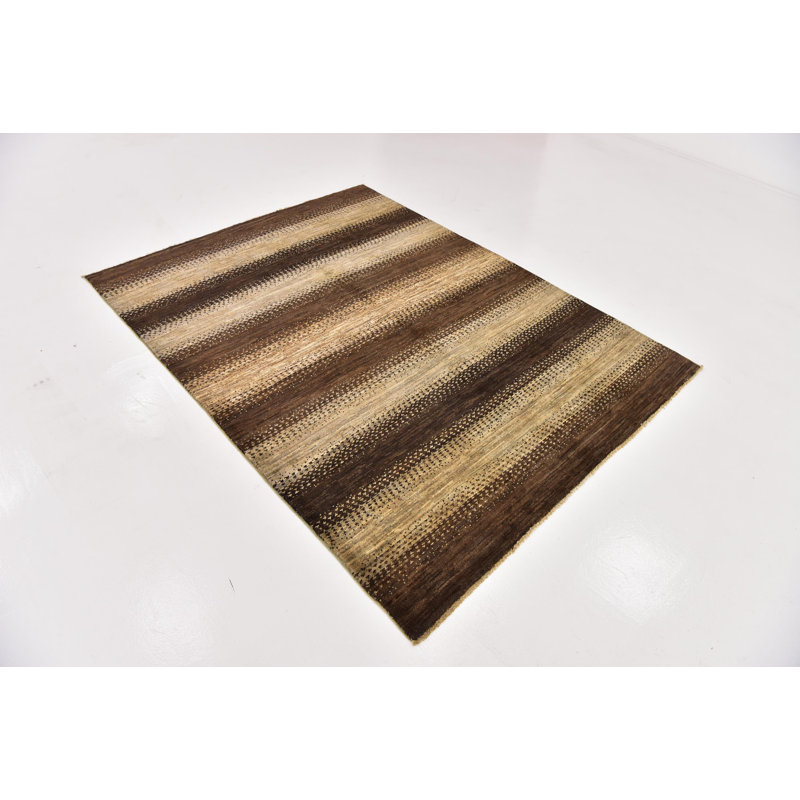 Tapis de zone en laine brun/beige 5 pi 5 po x 7 pi 2 po one-of-kind-noué la main Nash