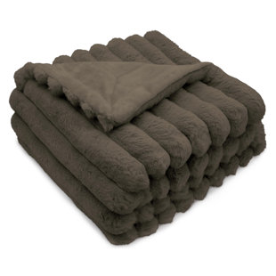 Luxury Reversible Textured Stripe Faux Fur & Velvet Throw Blanket
