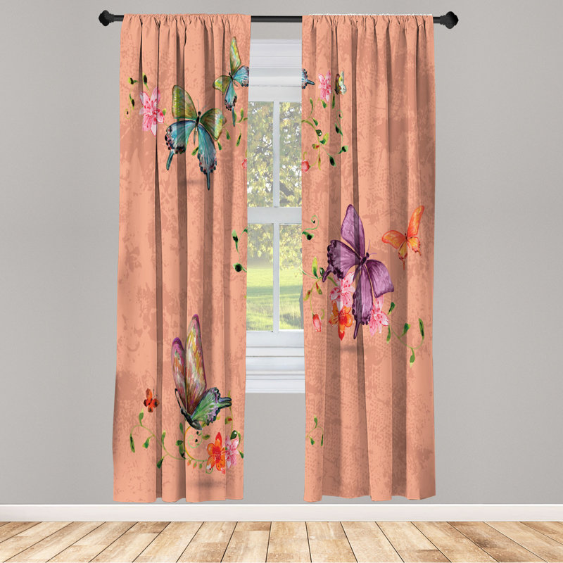 Microfiber Floral Semi-Sheer Rod Pocket Curtain Panels, 28" W x 95" L, Light Salmon/Violet