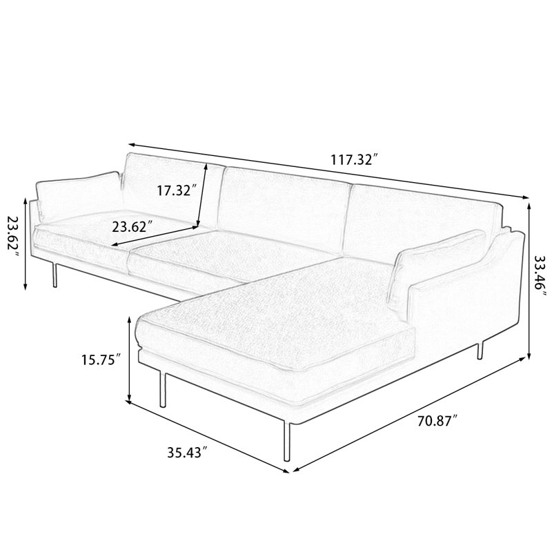 Canapé modulaire 2 pièces rembourré, Orienté à droite
