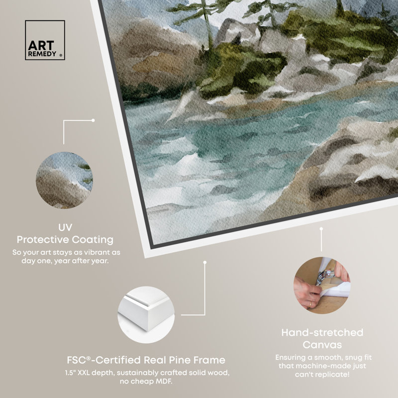 Cold Winter Lake Landscape Canvas Art with White Frame