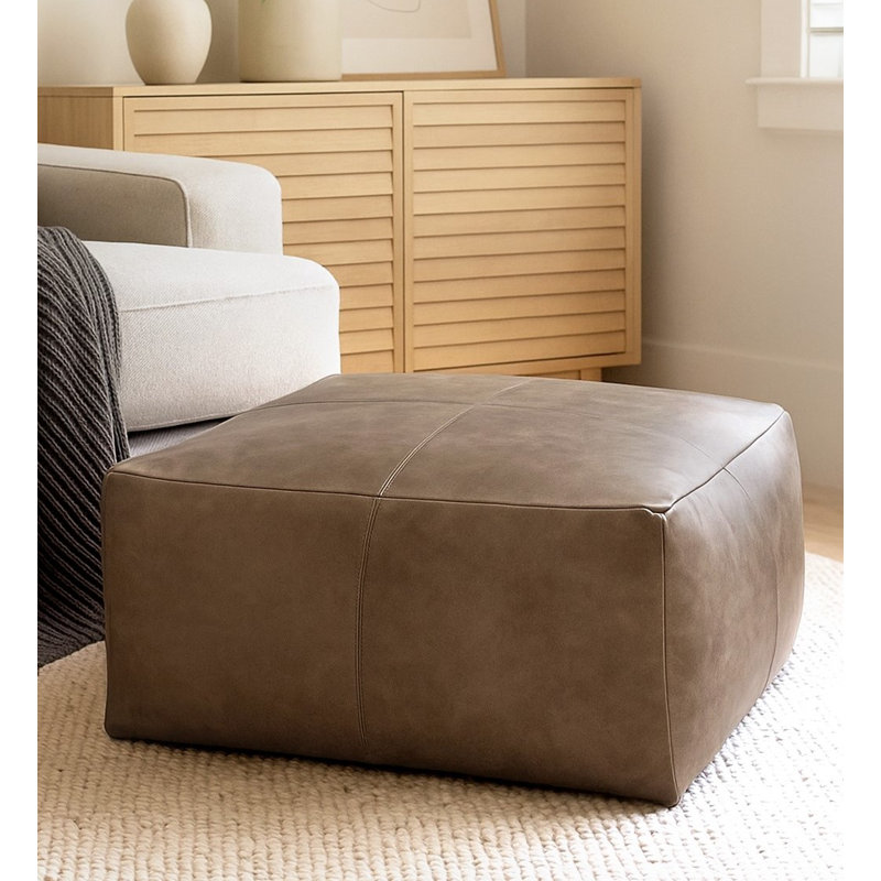 Leather Pouf, Gray