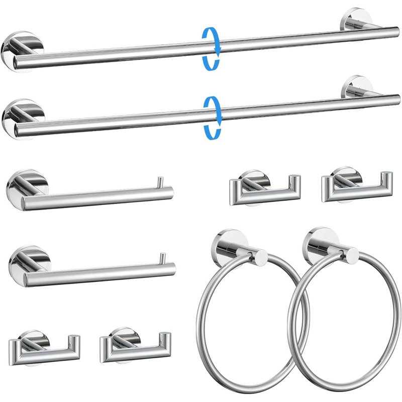 10-Piece Bathroom Hardware Set - Stainless Steel Towel Bar, Toilet Paper Holder, Towel Rings & Hooks - Wall-Mounted Durable