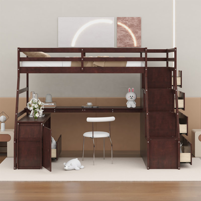 Illya Kids Twin Loft Bed with Drawers, Brown
