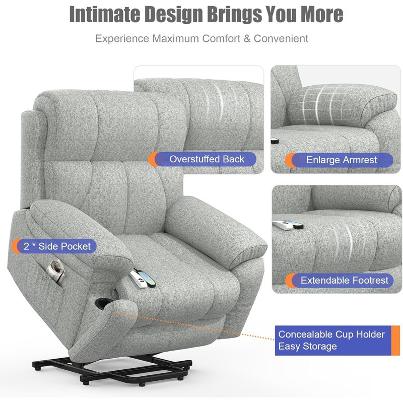Upholstered Heated Massage Chair, Light Grey
