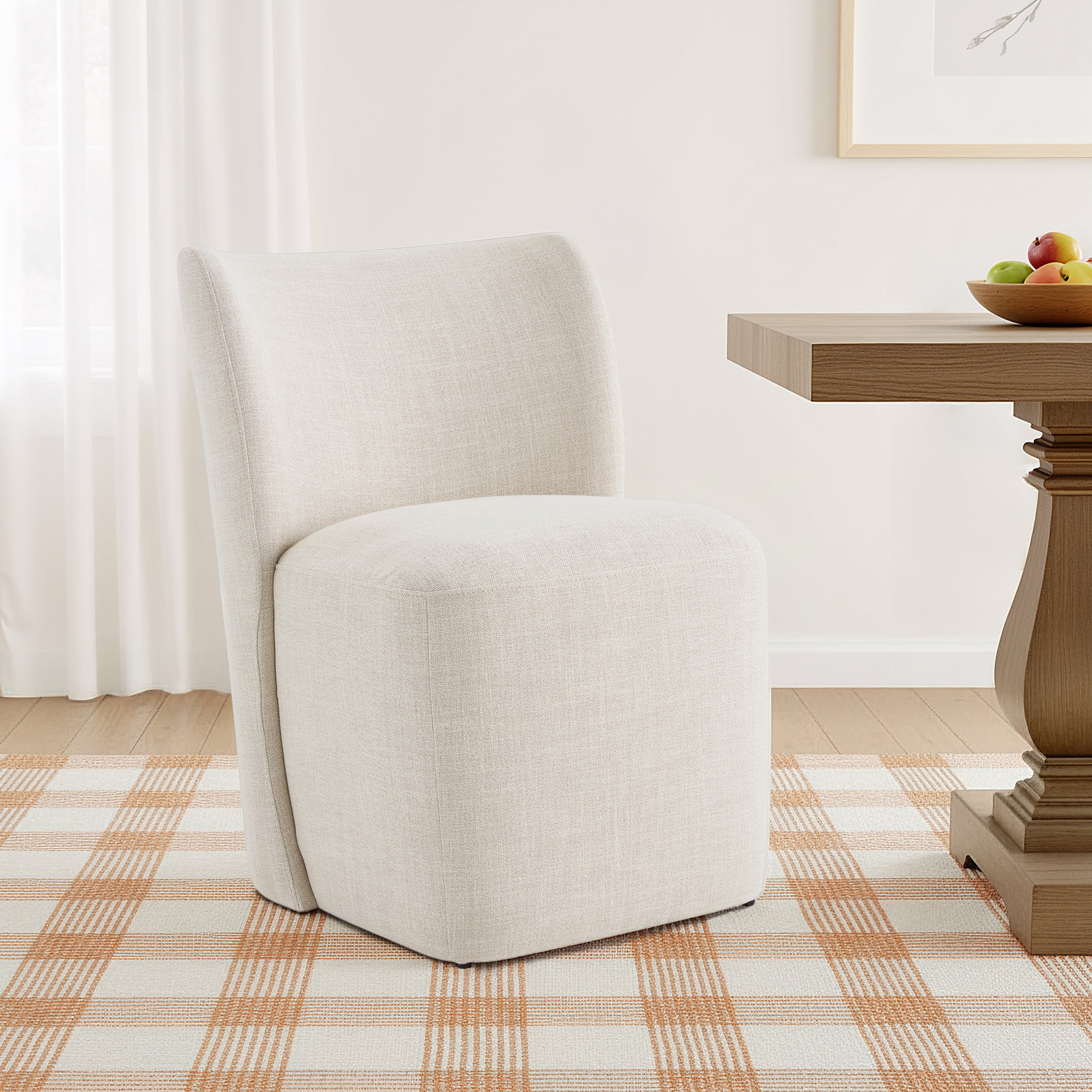 Madie Upholstered Dining Chair with Casters ( Set of 2), Performance Linen Effie Linen