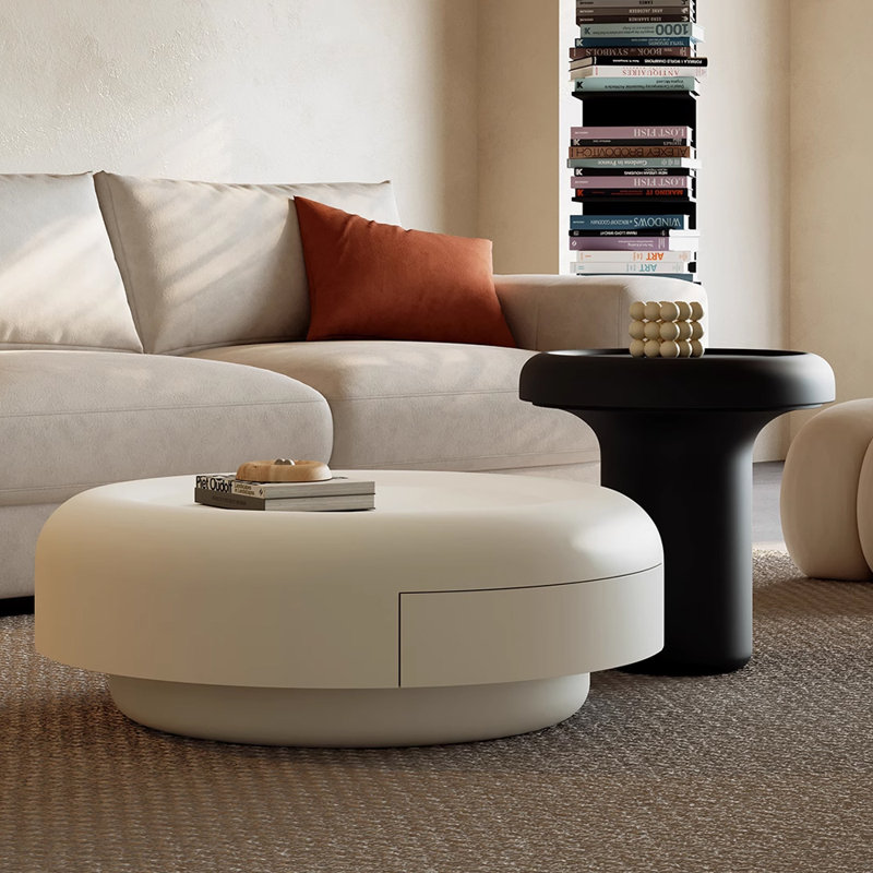 Table basse ronde de style crème minimaliste
