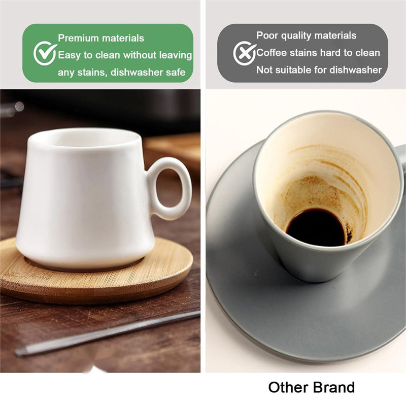 White Ceramic Espresso Cup and Wooden Saucer Set with Holder