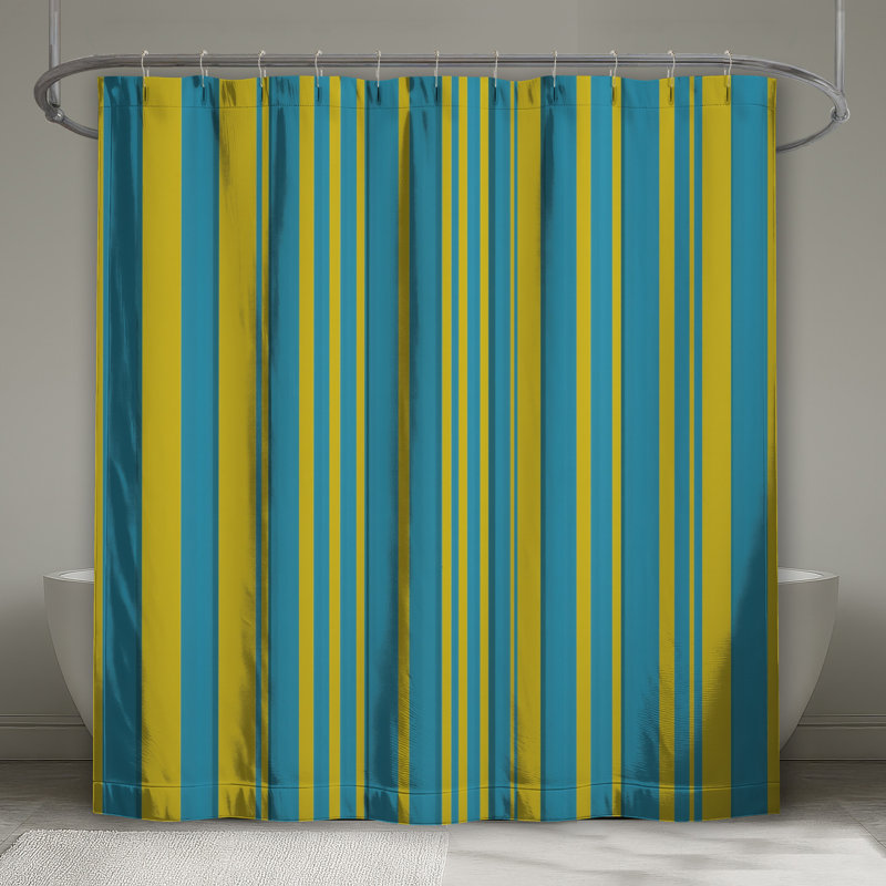Rideaux de douche à rayures bleues et jaunes très longues, 70in W x 93in H