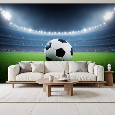 Papier peint pelez et collez, ballon de soccer, gazon vert, stade, lumières vives, amateurs de sports, papier peint, H 69 po x l 96 po, papier mural amovible en PVC, adhésif pour chambre à coucher, salon, bureau à domicile