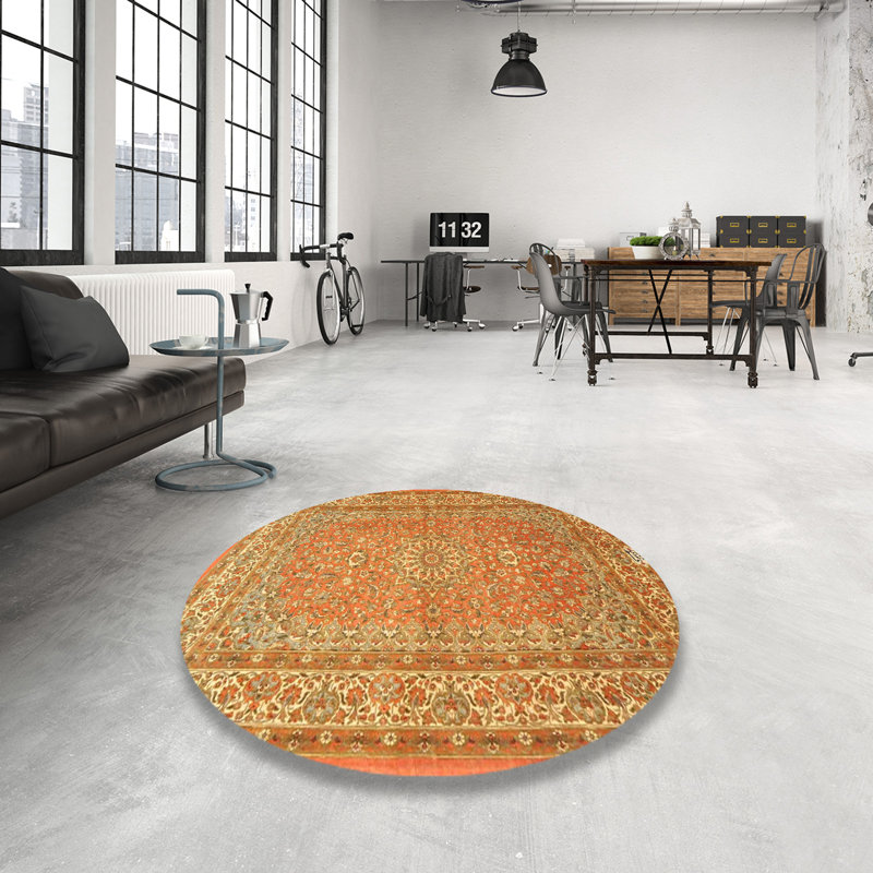 Tapis oriental jaune / orange / brun, Rond 7 pi