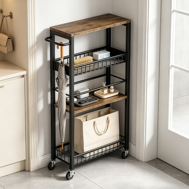 Chariot de rangement compact à roulettes, chariot de cuisine étroit en métal pour petits espaces, étagères coulissantes pour buanderie, salle de bain et salon, chariot utilitaire gain de place