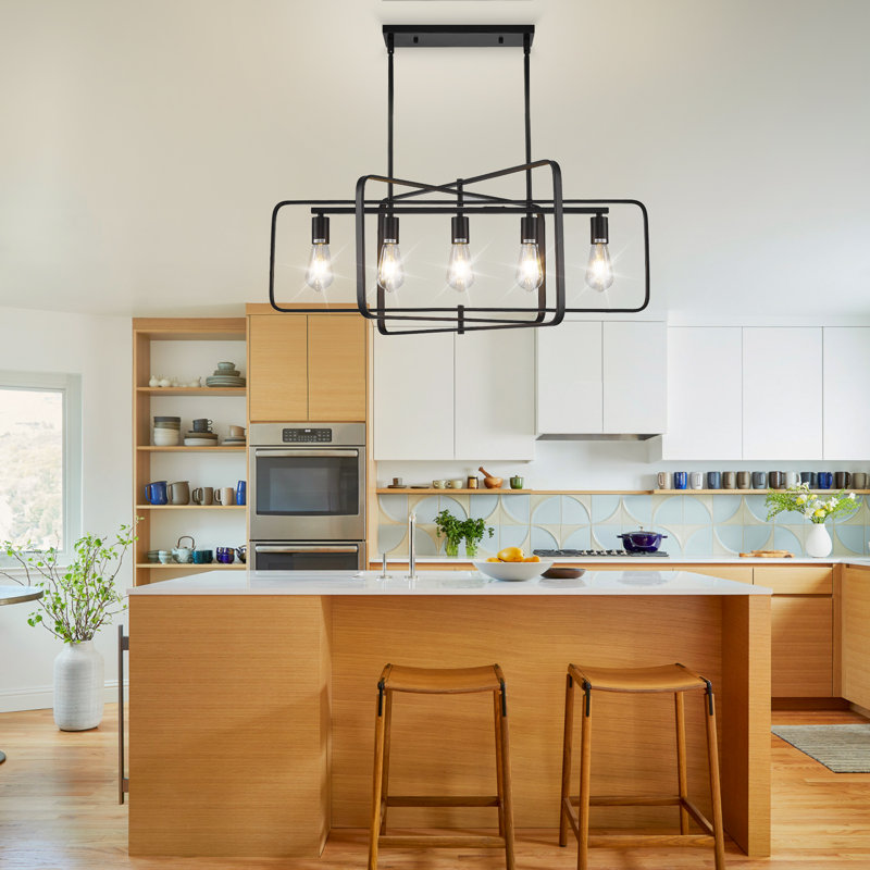Luminaire suspendu pour îlot de cuisine 5 lumières, Noir