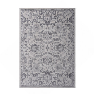 5X7 Grey / Silver / Oriental Area Rug