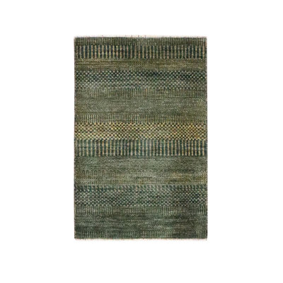2 pi x 3 pi noir anthracite avec or, noué à la main, motif d'herbe moderne, échantillon, laine et soie, ton sur ton, luxuriant et moelleux, tapis, tapis oriental