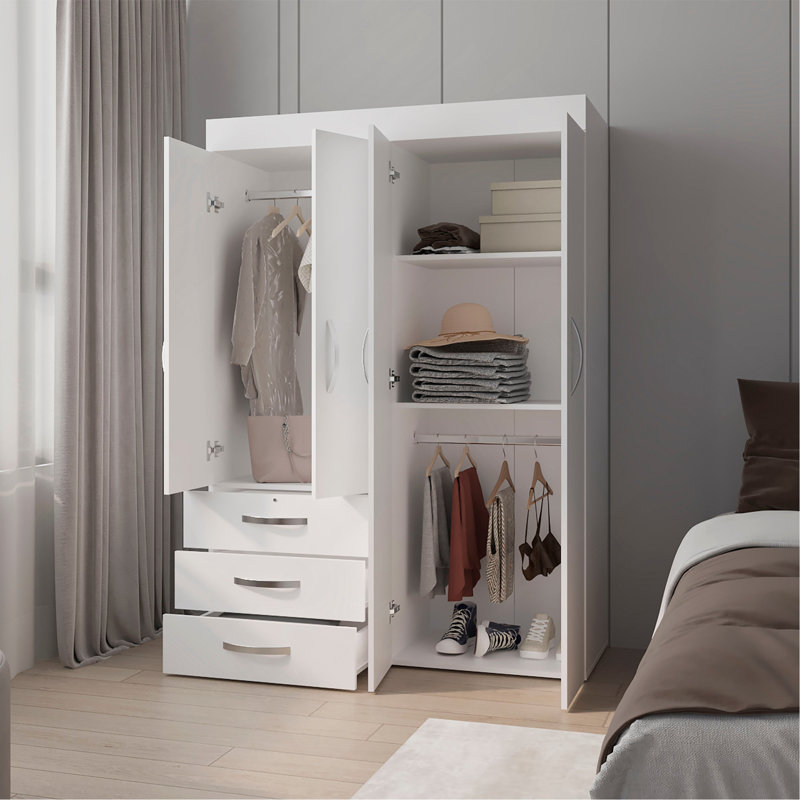 Armoire blanche à 4 portes avec tiroirs et tablette