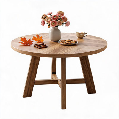 Table de salle à manger ronde de 47 pouces pour 4 à 6 personnes, petite table de cuisine ronde de style ferme moderne avec un design peu encombrant, plateau en bois d'ingénierie facile à nettoyer.