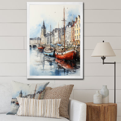 "Bateau de pêche rouge et gris au port I"