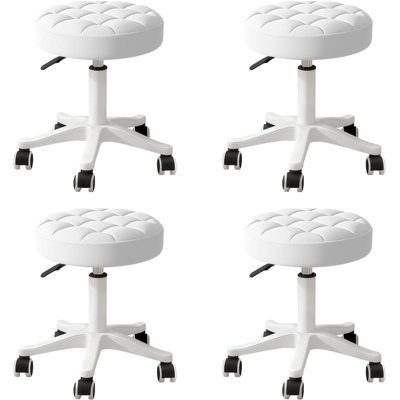 XUEGW, ensemble de 4 tabourets roulants à hauteur réglable sans accoudoirs en similicuir pour le bureau, blanc
