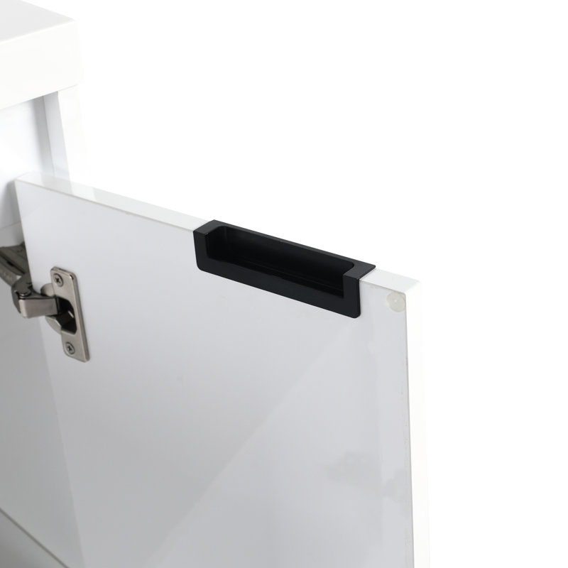 Meuble-lavabo sur pied blanc brillant avec lavabo en résine de 61 cm (24 po), de style moderne, système de fermeture amortie et silencieuse.