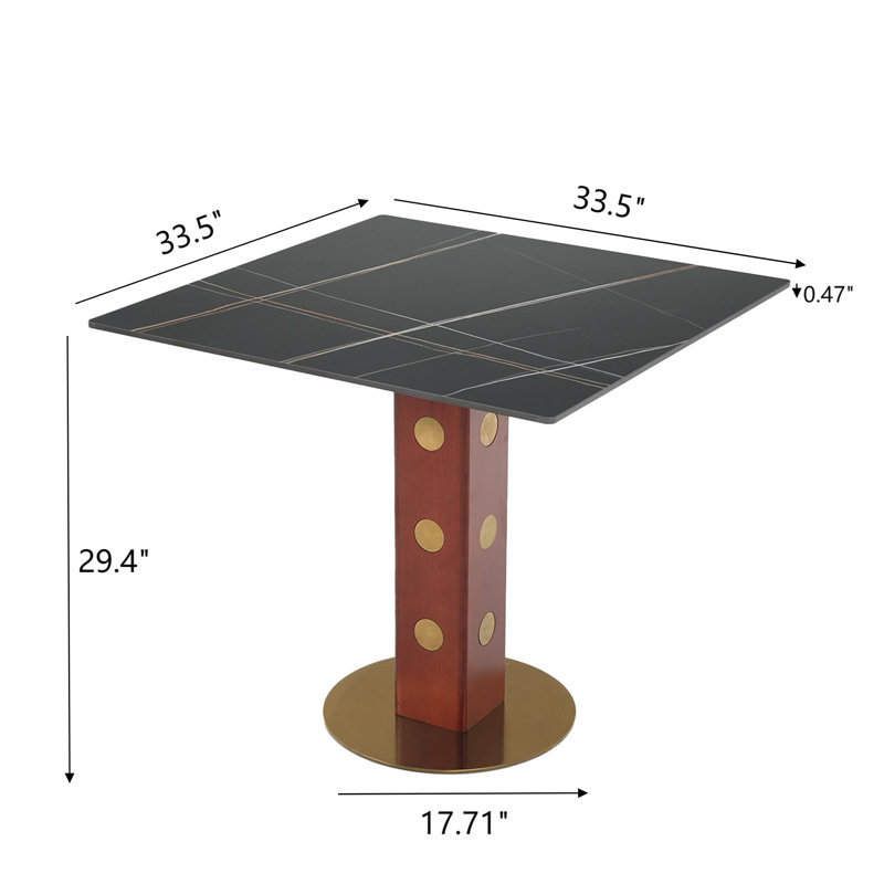 33.5"X 33.5" Square Pedestal Dining Table, Black