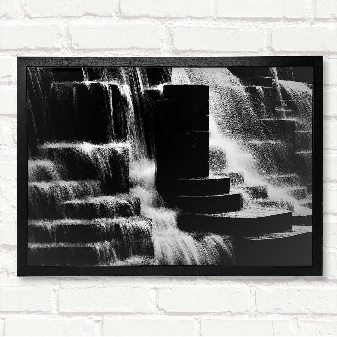 Wasserfall B N W Gerahmter Druck