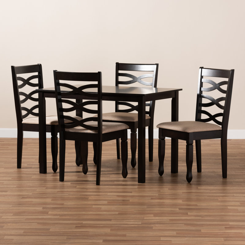 4 - Person Four Leg Dining Set, Sand/Espresso Brown