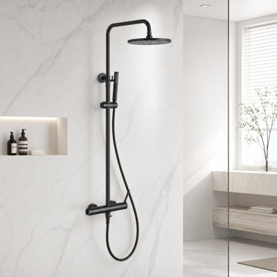 Modern 10" Wall Mounted Exposed Rainfall Shower System with Height Adjustable Handheld Shower and Rotatable Shower Head