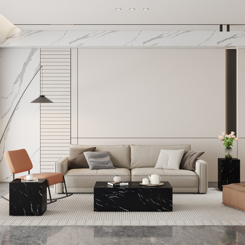 Ensemble de table basse Harmonious Marble Texture MDF - A Choice For Modern Home Harmony.