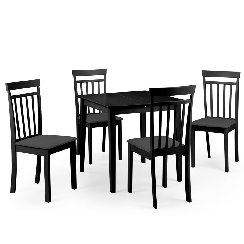 Exeter 4 -Person Butterfly Leaf Rubberwood Solid Wood Dining Set, Black