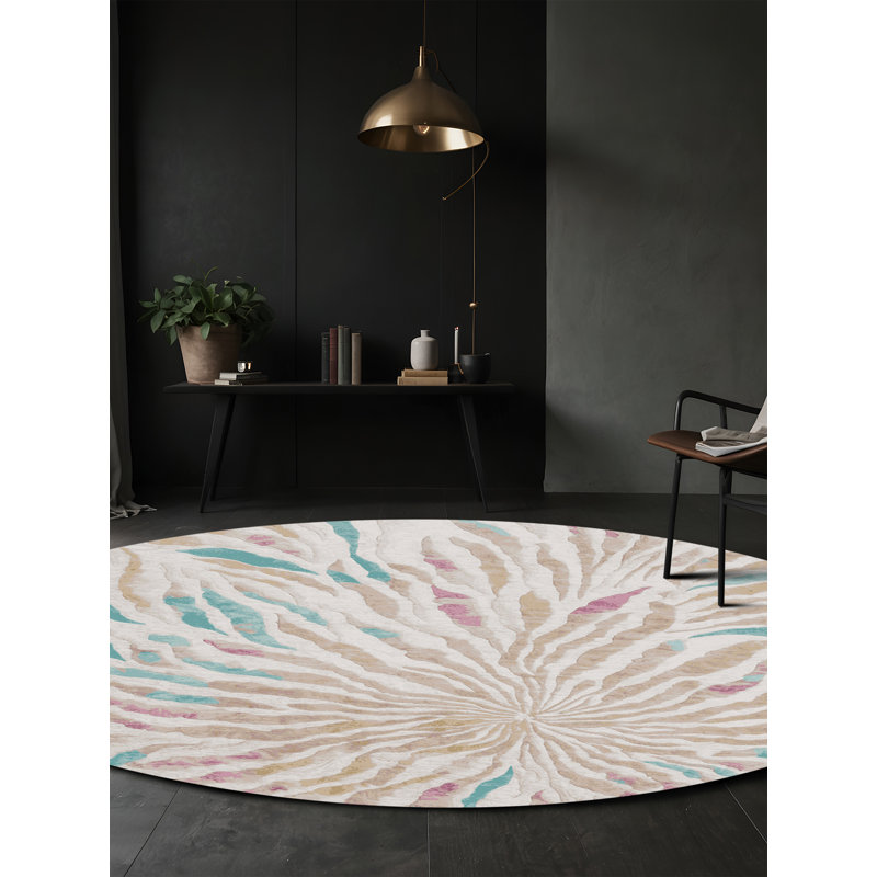 Machine Washable Gray Area Rug, Round 6'
