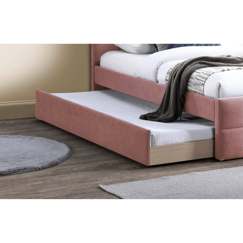 Full Size Pink Bed With Trundle And Upholstered Grid Pattern Headboard For Contemporary Bedroom Furniture Setup Ideas In Decorating Tips