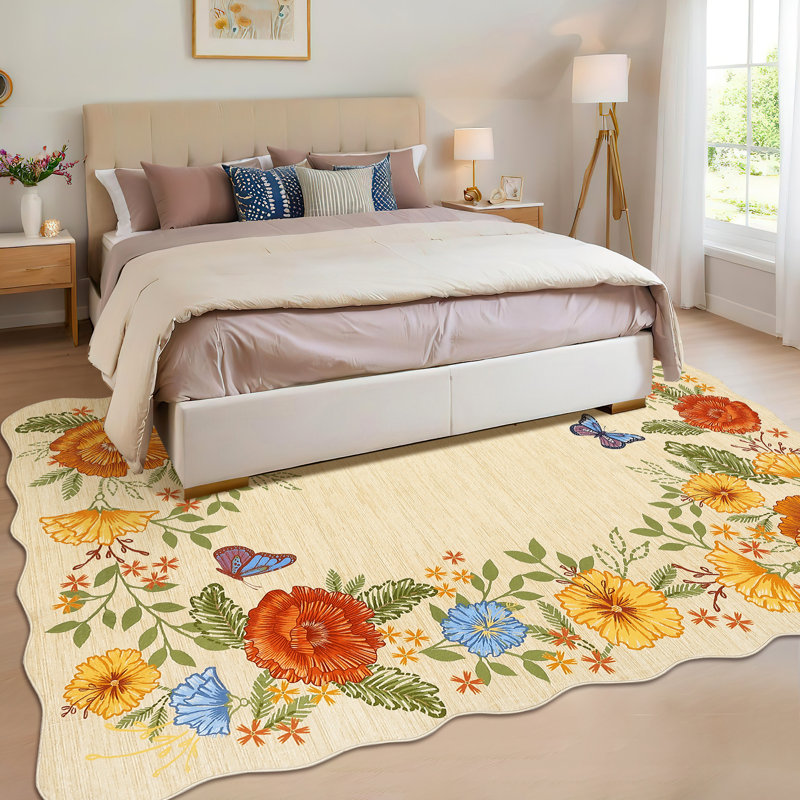Floarl Machine Washable Rug with Rubber Backing for Living Room Modern Non-Slip Dining Room Rug Easy-Cleaning Floor Carpet for Bedroom Dorm Playroom