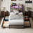 Bed Frame With 2-Tier Storage Headboard, Metal Platform Bed Frame With 4 Storage Drawers, Built In Charging Station And LED, Metal Support/No Box Spring Needed, Vintage Brown-41797379-41797378
