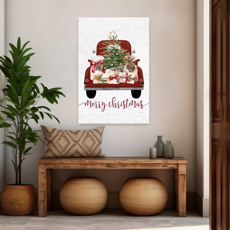 Merry Christmas Truck, arbre de Noël contemporain, art d'hiver, H 48 po x l 32 po
