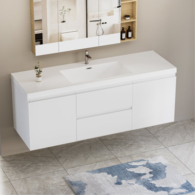 Meuble-lavabo mural peu encombrant avec lavabo de grande qualité et grand espace de rangement