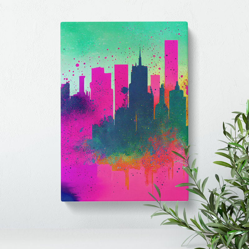 Paint Splashed City Skyline No.1 Abstract - Wrapped Canvas, 60cm H x 40cm W x 3cm D