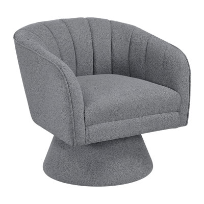 Fauteuil pivotant en tissu bouclé gris foncé, pivotant à 360°, structure en bois massif et contreplaqué, coussins intégrés, capacité de 136 kg (300 lb), mousse texturée haute densité, idéal pour la maison