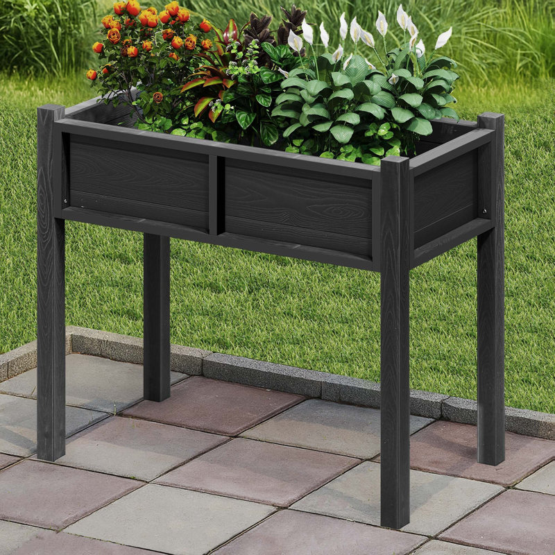 29" Tall Elevated Planter, Black
