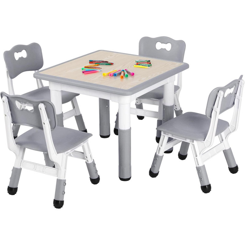 Adjustable Height Kids Table & 4 Chairs Combo, Anti-Slip Stable Legs Toddler 5PCS Play Activity Table Set, Practical Children Learning Playing Furniture for Household Classroom Nursery Daycare