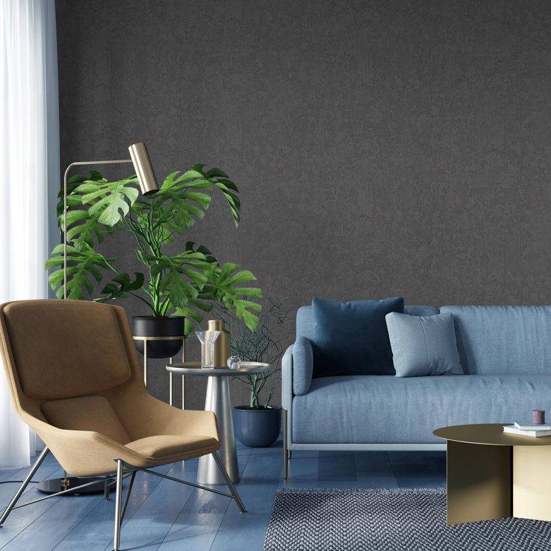 Sleek Embossed Finish Solid Color Minimalist Wallpaper, Black