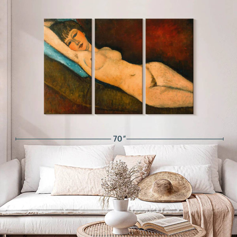 Leisha Reclining Nude With Blue Cushion, 32" H x 50" W