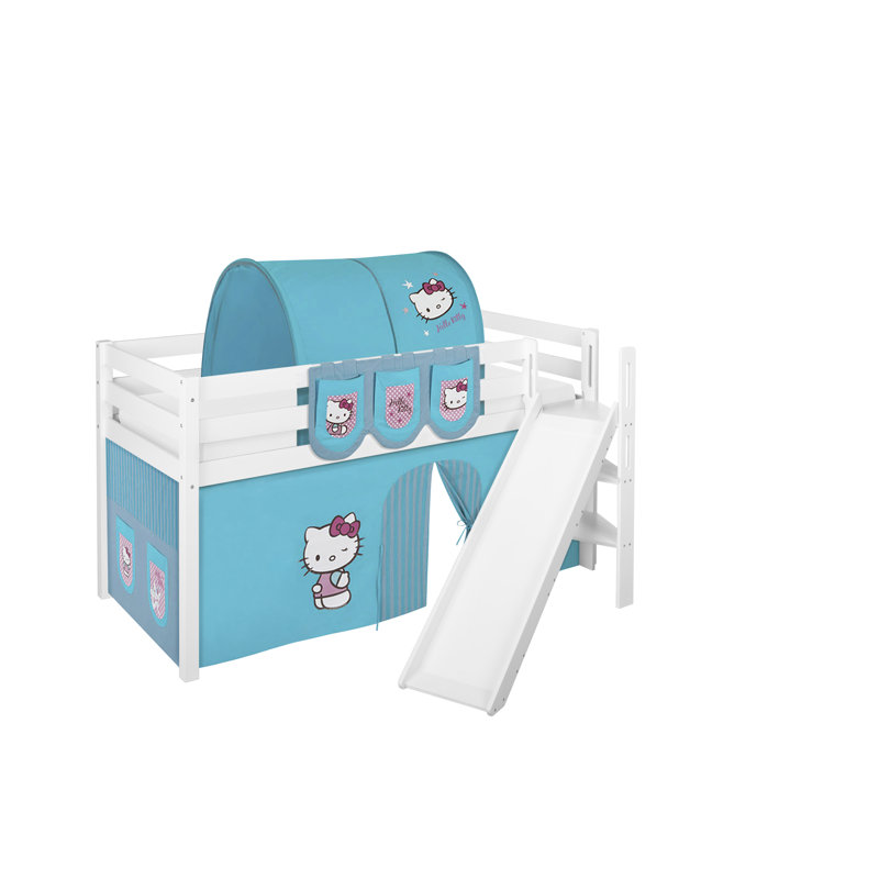 Jelle Mid Sleeper Bed with Curtain, Turquoise, European Single (90 x 200cm)