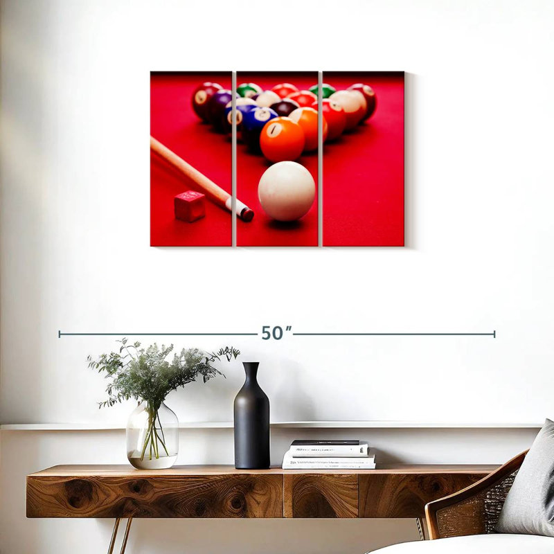 «Table de billard», 3 pièces sur toile, H 20 po x l 33 po x P 1,25 po